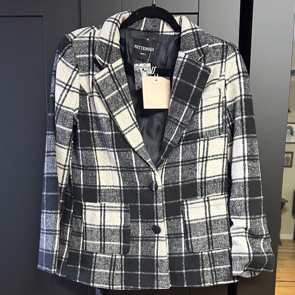 Kittenish Black and Cream Plaid Blazer